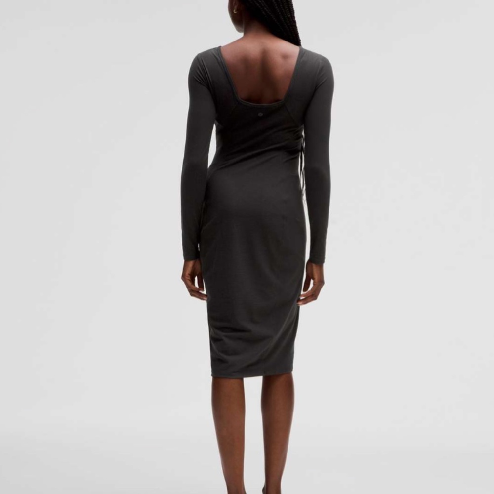 Lululemon Ribbed Nulu Scoop-Back Long-Sleeve Dress (Size 6) in Black - Picture 2 of 7